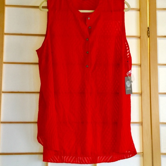 Vince Camuto sheer tunic red sleeveless sheer elegant burnout patterned XXL - Picture 12 of 15
